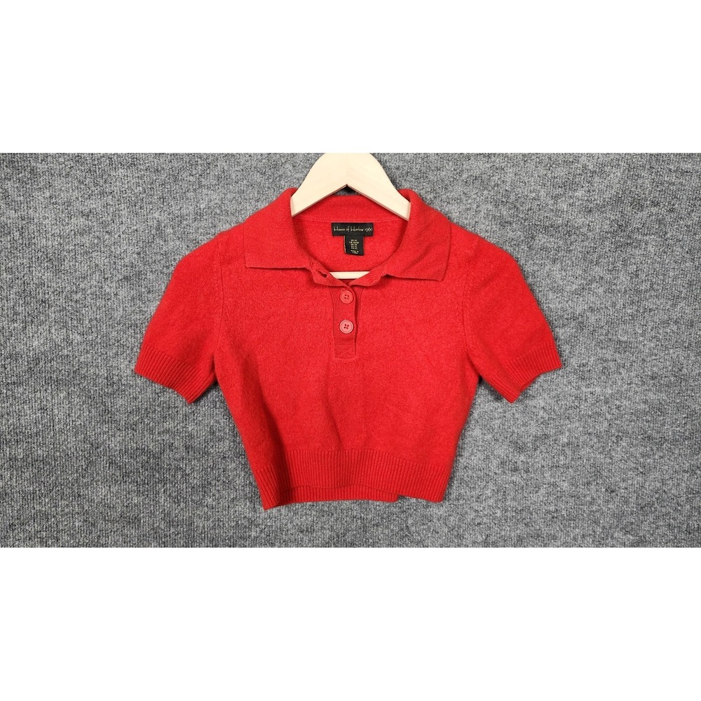 House Of Harlow‎ 1960 Sweater Womens XS Red Cashmere Short Sleeve Polo Crop